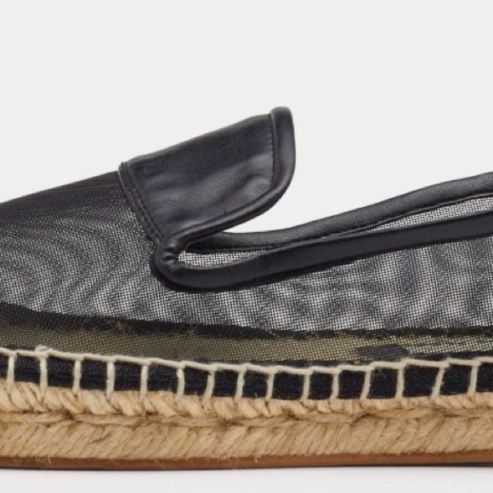 Stella McCartney Black Faux Leather and Mesh Sheer Panel Espadrilles - Picture 11 of 14